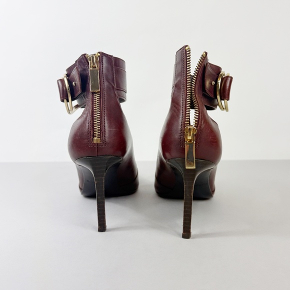 RACHEL ZOE BURGUNDY LEATHER ANKLE STRAP HEELS - Picture 4 of 9
